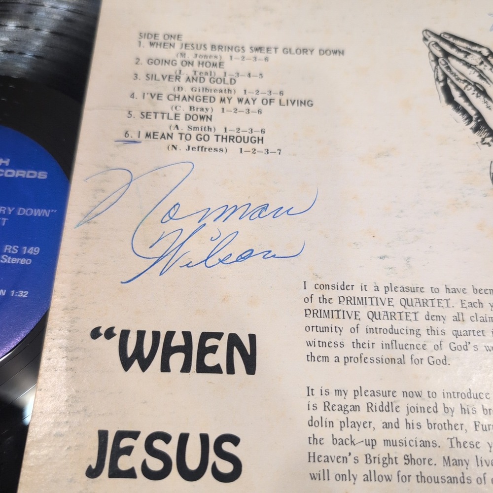 The Primitive Quartet Signed Vinyl When Jesus Brings Sweet Glory Down RS-149 LP - Picture 3 of 6